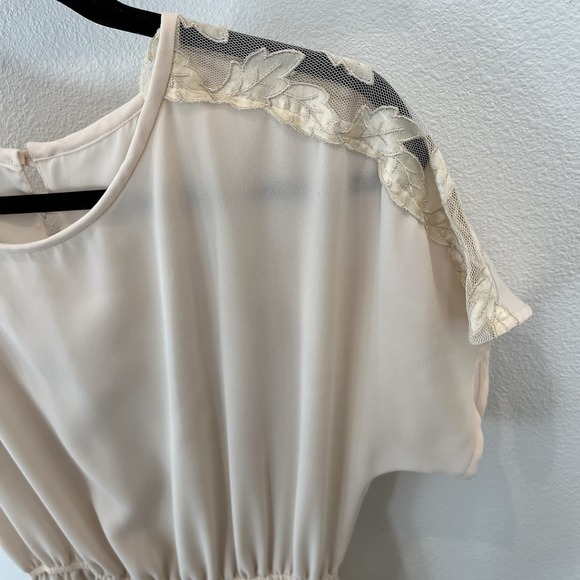 Women's Vintage Cream Evening Gown Dress Lace Sz 12 Midi Short Sleeve Elegant - Picture 4 of 9